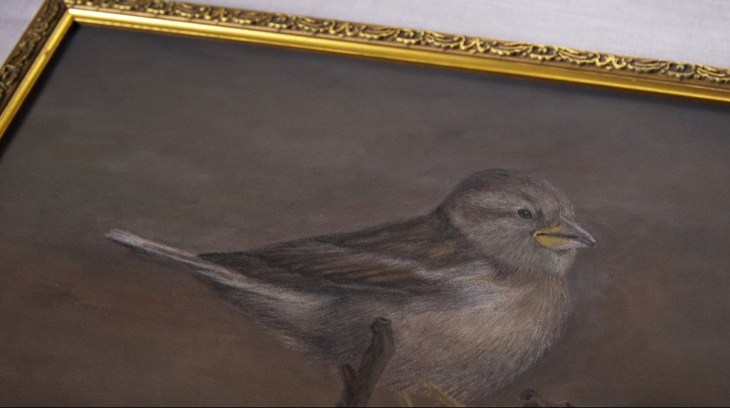 original bird painting neutral tones